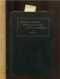 Materia Medica Pharmacology and Therapeutics